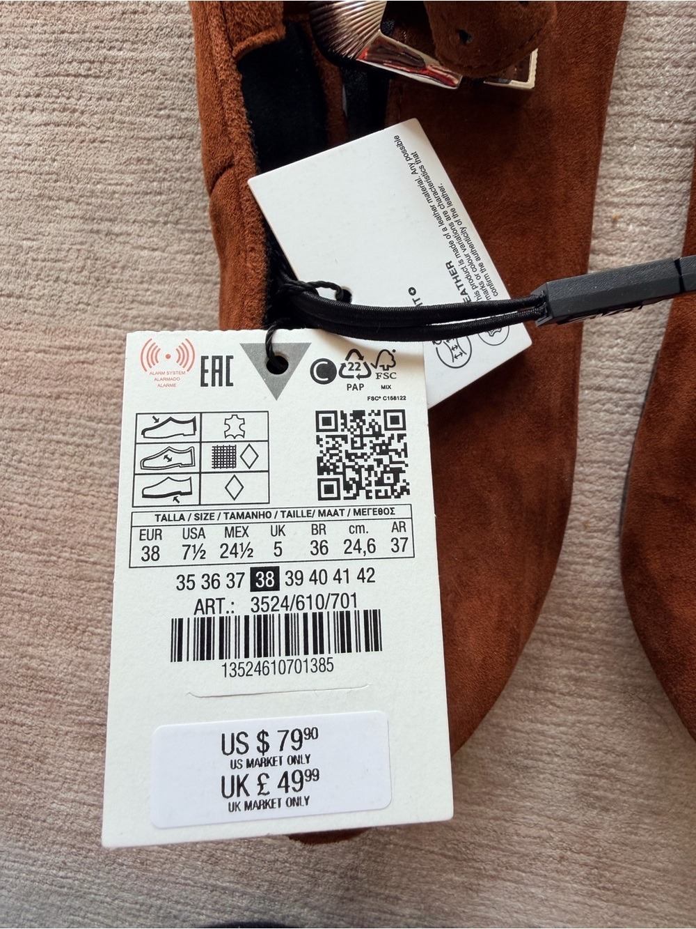 Zara Rust Brown Suede Mary Jane Flats Silver Buckle Size 7.5 NWT - Picture 4 of 4